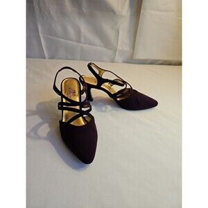 PM Collection 925 Women's Purple Fabric Bonded Leather Slingback Heels, Size 7 M